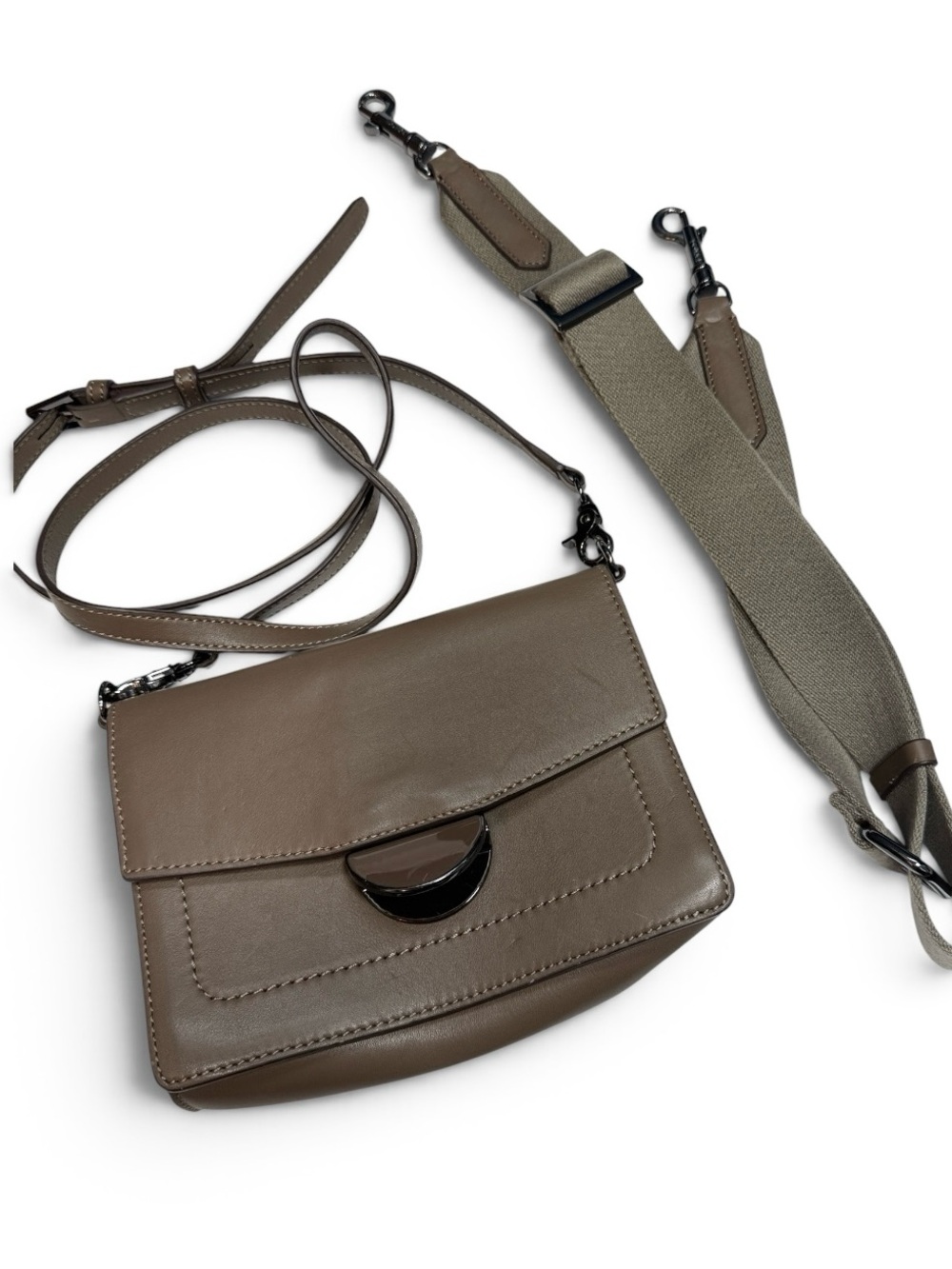 Botkier Leather Astor Square Crossbody Bag in taupe with two straps